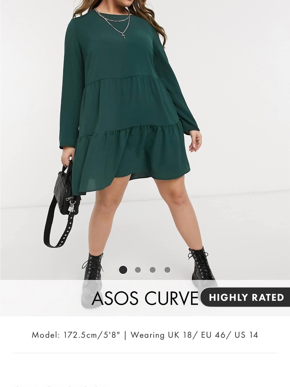 ASOS Curve Emerald Green Long Sleeve Tiered Mini Dress